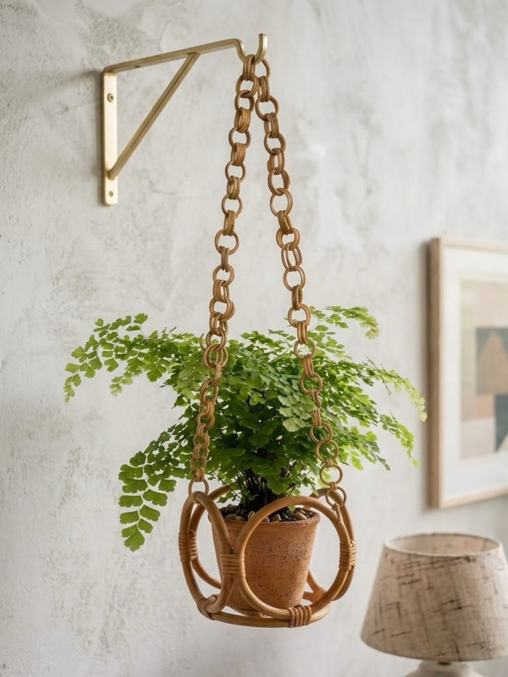 Vintage 60s Handmade Rattan Bamboo Hanging Planter - boho decor!